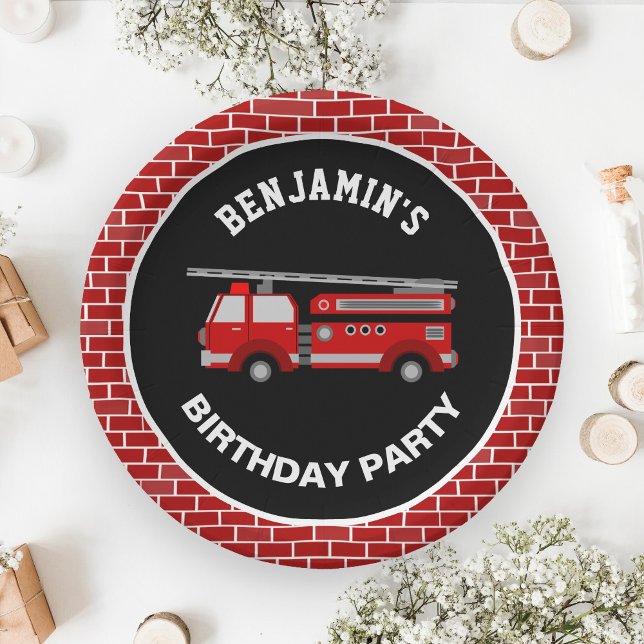 Assiettes En Carton Fête d'anniversaire du camion d'incendie (Créateur téléchargé)