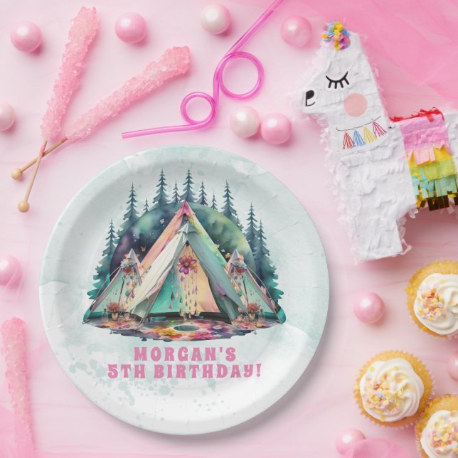 Assiettes En Carton Fête d'anniversaire du Camping Sleepover (Fête)