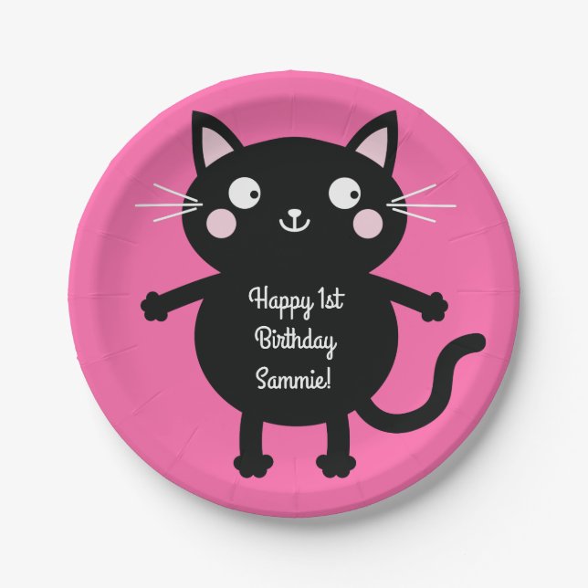 Assiettes En Carton Fête d'anniversaire du chat (Devant)