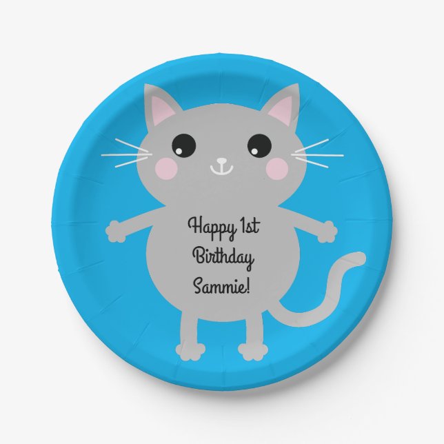 Assiettes En Carton Fête d'anniversaire du chat (Devant)