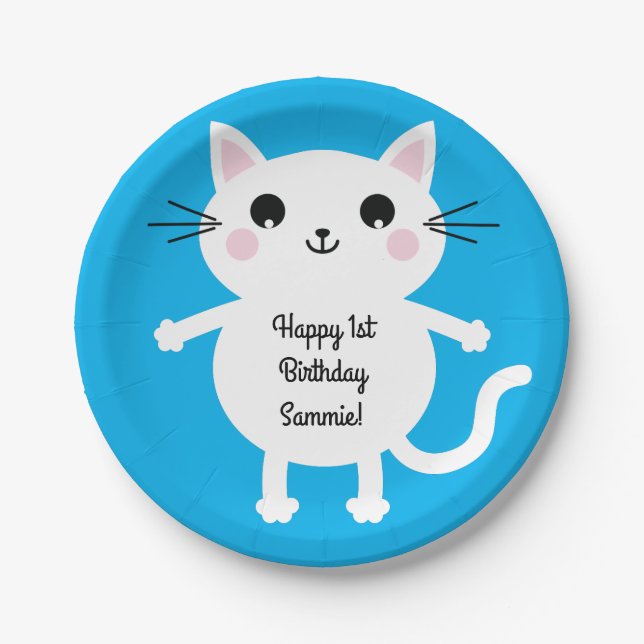 Assiettes En Carton Fête d'anniversaire du chat (Devant)