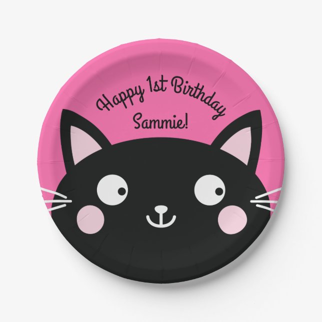 Assiettes En Carton Fête d'anniversaire du chat (Devant)