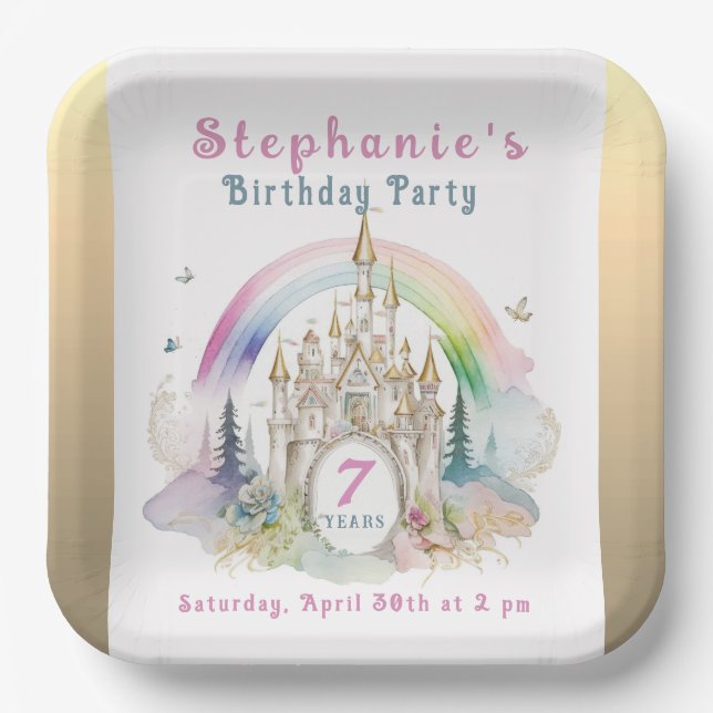 Assiettes En Carton Fête d'anniversaire du château (Recto)