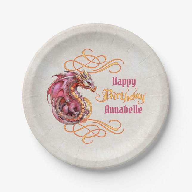 Assiettes En Carton Fête d'anniversaire du dragon (Devant)