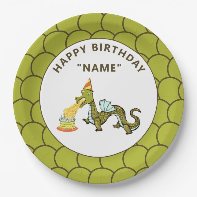 Assiettes En Carton Fête d'anniversaire du dragon (Devant)