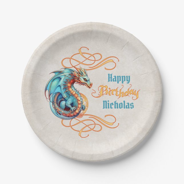 Assiettes En Carton Fête d'anniversaire du dragon (Devant)