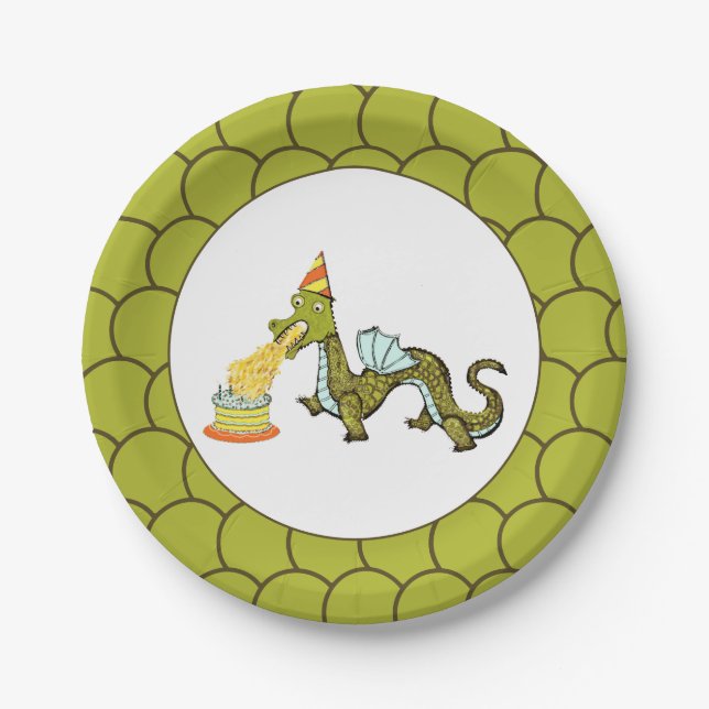 Assiettes En Carton Fête d'anniversaire du dragon (Devant)
