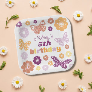Assiettes En Carton Fête d'anniversaire du papillon rétro