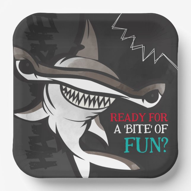 Assiettes En Carton Fête d'anniversaire du requin marteau (Recto)