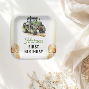 Assiettes En Carton Fête d'anniversaire du tracteur aquarelle