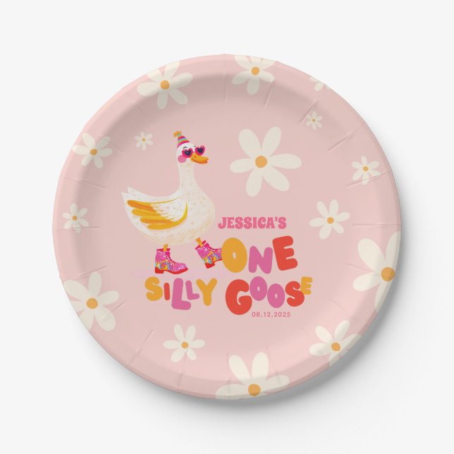 Assiettes En Carton Fête d'anniversaire d'une sotte d'oie rose (Devant)