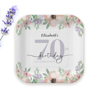 Assiettes En Carton Fête d'anniversaire élégante aux fleurs pastel pou