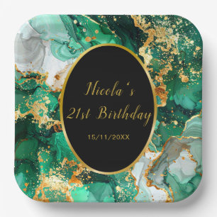 Assiettes En Carton Fête d'anniversaire en Agate Marbre Vert Émeraude