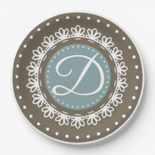 Assiettes En Carton Fête d'anniversaire en monogramme bleu classique