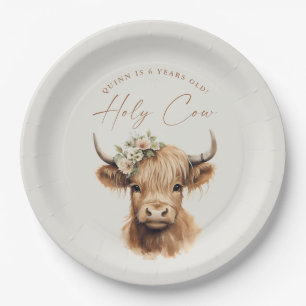 Assiettes En Carton Fête d'anniversaire enfantine Boho Highland Cow