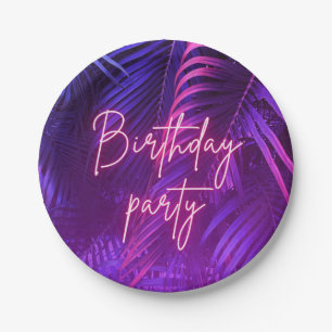 Assiettes En Carton Fête d'anniversaire Feuille de palmier violet trop