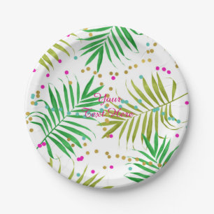 Assiettes En Carton Fête d'anniversaire feuilles tropicales Aloha Luau