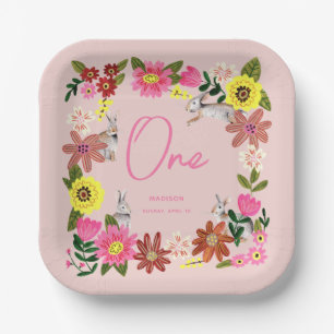 Assiettes En Carton Fête d'anniversaire fille lapin rose mignonne