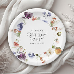 Assiettes En Carton Fête d'anniversaire florale de luxe élégante