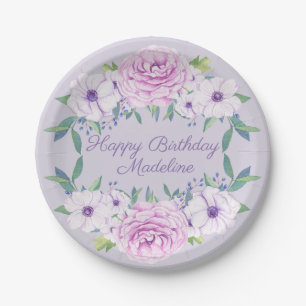 Assiettes En Carton Fête d'anniversaire florale lilas violet personnal