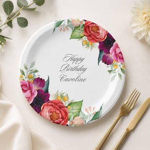 Assiettes En Carton Fête d'anniversaire florale rustique personnalisée