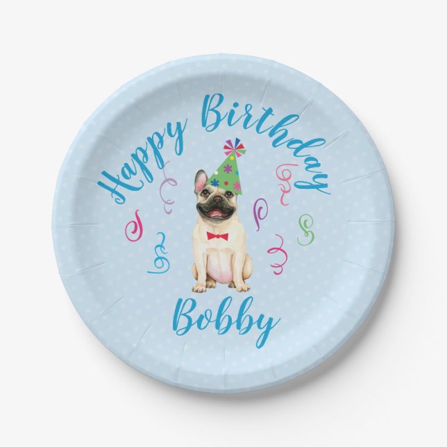 Assiettes En Carton Fête d'Anniversaire Français Bulldog Plaques en pa (Devant)