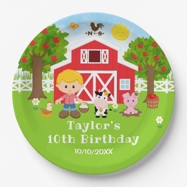 Assiettes En Carton Fête d'anniversaire garçon aux cheveux blonds gran (Devant)