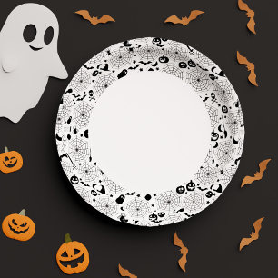 Assiettes En Carton Fête d'anniversaire Halloween Enfants Noir et Blan