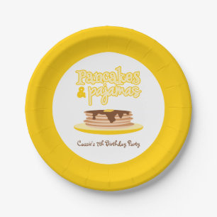 Assiettes En Carton Fête d'anniversaire jaune de crêpes et de pyjama