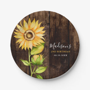 Assiettes En Carton Fête d'anniversaire jaune rustique de tournesol