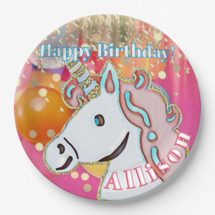 Assiettes En Carton Fête d'anniversaire licorne 