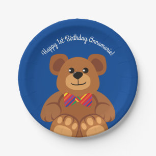 Assiettes En Carton Fête d'anniversaire mignonne d'arc-en-ciel d'ours