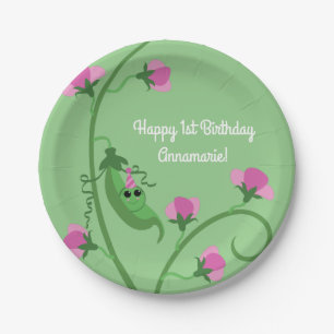 Assiettes En Carton Fête d'anniversaire mignonne de pois doux ?ère