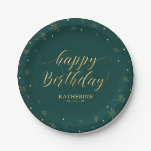Assiettes En Carton Fête d'anniversaire Moderne Vert et Doré avec Étin