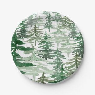 Assiettes En Carton Fête d'anniversaire motif de forêt boisée aquarell