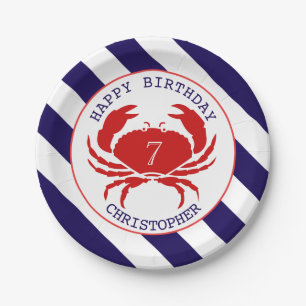 Assiettes En Carton Fête d'anniversaire nautique de crabe