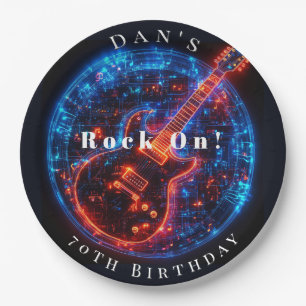 Assiettes En Carton Fête d'anniversaire néon Rock Guitare