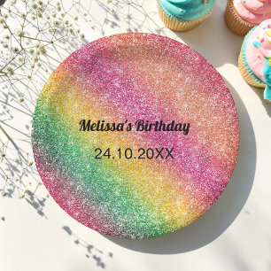 Assiettes En Carton Fête d'anniversaire pailletée rose jaune