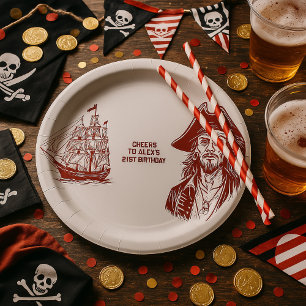 Assiettes En Carton Fête d'anniversaire personnalisée à thème pirate