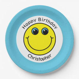 Assiettes En Carton Fête d'anniversaire personnalisée à visage jaune
