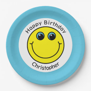 Assiettes En Carton Fête d'anniversaire personnalisée à visage jaune
