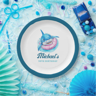 Assiettes En Carton Fête d'anniversaire personnalisée de piscine avec