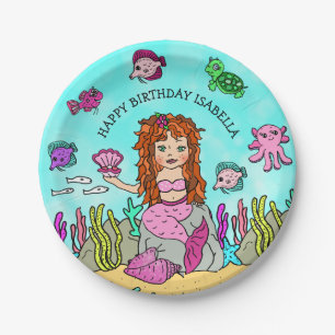 Assiettes En Carton Fête d'anniversaire personnalisée de sirène dessin