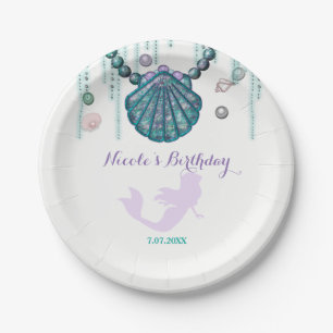 Assiettes En Carton Fête d'anniversaire personnalisée de sirène violet