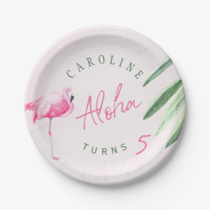 Assiettes En Carton Fête d'anniversaire personnalisée flamant rose tro