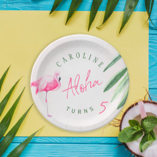 Assiettes En Carton Fête d'anniversaire personnalisée flamant rose tro