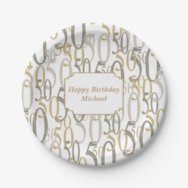 Assiettes En Carton Fête d'anniversaire personnalisée grands par 50 (Devant)