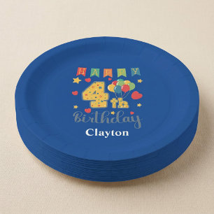 Assiettes En Carton Fête d'anniversaire personnalisée Joyeux 4ème anni