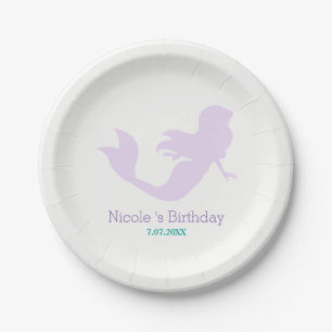 Assiettes En Carton Fête d'anniversaire personnalisée Sirène Violette
