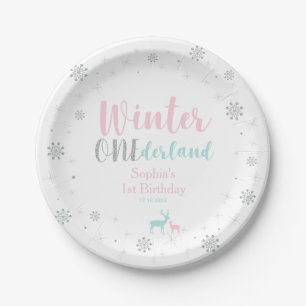 Assiettes En Carton Fête d'anniversaire Pink & Blue Winter Onederland